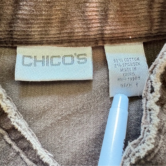 Chico’s Brown Corduroy Military Jacket Hook & Eye Grommet Front size 1 - Picture 9 of 14